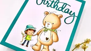 BIRTHDAY CARD: Rachelle Anne Miller - Camping with Bear (digital stamp)