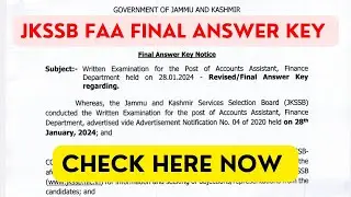 JKSSB FAA Final Answer key Released