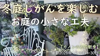 #83　冬の間にお庭のひと工夫 　落葉している季節にアイアンフェンスの取り付けとデッキ手摺は鉢を飾れる棚にリメイクしました　購入したガーデンテーブルでのイメージアップや春に向けて花木の購入など紹介