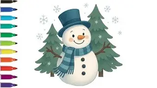 Cute Snowman Drawing and Coloring | Easy Winter Art for Kids | Christmas Drawing Tutorial