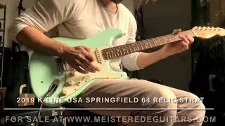 For sale at www.MEISTEREDEGUITARS.com : K-line Guitars 64 Springfield relic surf green strat Crunch