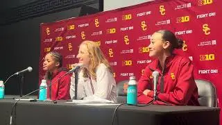 USC’s Lindsay Gottlieb, Jazzy Davidson & Kara Dunn address media after upset win over Iowa Hawkeyes