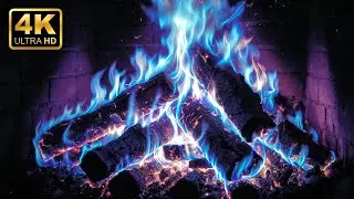 💙 NEON BLUE FIRE 4K &bull; Magical Fireplace with Crackling Fire Sounds 🔥