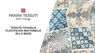 Tessuto Tovaglia Plastificata Mattonelle Floreali Blu e Beige