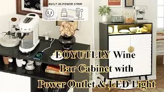 EOYUTLLY Wine Bar Cabinet with Power Outlet & LED Light &ndash; Modern Home Bar Storage Solution