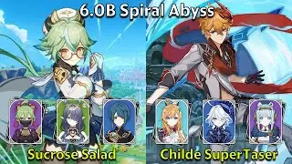 Сахарный салат C6 и электрошокер C0 Childe SuperTaser - Genshin Impact 6.0-6.1 Spiral Abyss, полн...