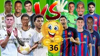 football comparison:2023 Real Madrid VS 2023 Barcelona(bellingham/lewandowski /alaba/militao..)