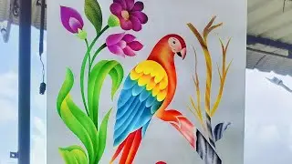 parrots design glass flower design glass