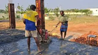 Flooring pcc concrete using earth rammer machine 