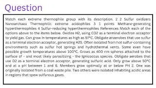 Match each extreme thermophile group with its description.