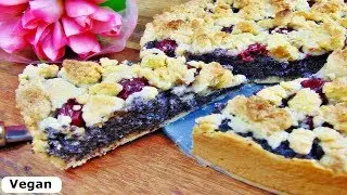 Rezept: Streuselkuchen mit Mohnf&uuml;llung und Kirschen / Vegan / Rezept mit Mohn