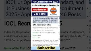 IOCL Jr Operator Jr Assistant Recruitment 2025 #job #thebengalmath