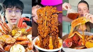 Вкуснейшие блюда в мукбанге | Булдак с перцем «Призрак», крабовые ножки, вареные луковые кольца и...