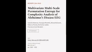 Multivariate Multi-Scale Permutation Entropy for Complexity Analysis of Alzheimer&rsquo;s D... | RTCL.TV