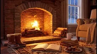 Cozy Winter Fireplace LIVE 🔥 Snowy Night & Sleeping Cat | Calm Crackling Fire Sounds