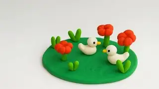 Clay Art | Cute Ducks & Red Flowers | Asha Craft & Art | DIY Clay Modeling Tutorial