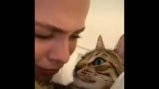 Cat licking a beautiful girl's face😜😋&hearts;️💋