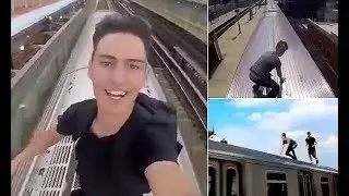 Daredevils film themselves surfing atop speeding subway cars in NYC