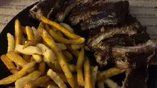 Barbecue ribs and fries for dinner