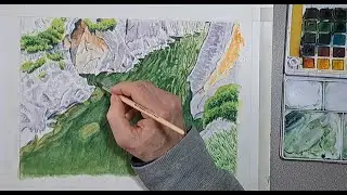 Irati river from the cliff#watercolor #naturelandscape #painting #art