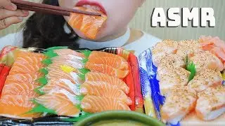 ASMR SALMON PLATTER (SALMON SASHIMI + TORCHED SALMON SUSHI WITH ROE) EATING SOUNDS | LINH-ASMR