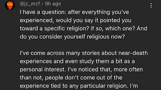 NDE 5 question from jz_mzf about religion