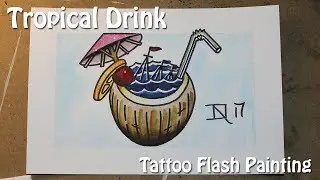Tropical Drink - Tattoo Flash Painting