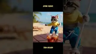 🐈💛💙 Drink Float 🥤🍹 #cute #fluffycat #tiny #kitten #croptop #sweatpants #headband #cup #straw #AI