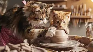 Ginger and mama cat create handmade pottery gifts with love and cozy moments