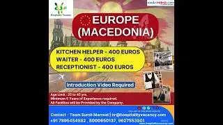 Macedonia Jobs | Hotel Jobs #chef #hotelmanagement #job #gulfjobs #europejobs  #overseasjobs