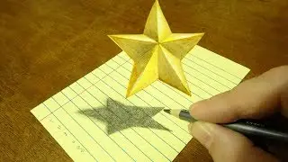 How to Draw Floating Star - Drawing 3D Star - Art on Line Paper - By Vamos