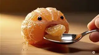 Video Generate peeled mandarin orange segments sitting on a wooden table  It