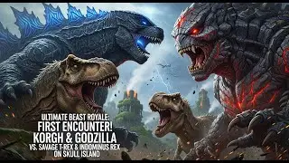 Ultimate Beast Royale First Encounter! Korgh & Godzilla Vs  Savage T Rex & Indominus Rex