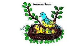 How to draw bird nest step by step || Bird nest drawing easy for beginners