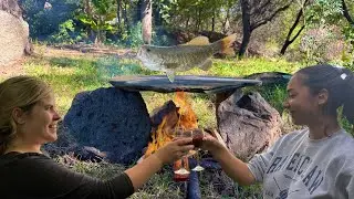Cooking Fish on Hot Stone Fire 