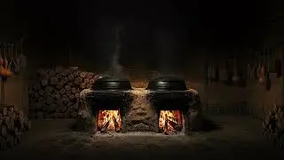 Old Korean Kitchen Hearth ASMR | 10 Hours Warm Fire Sounds at Night