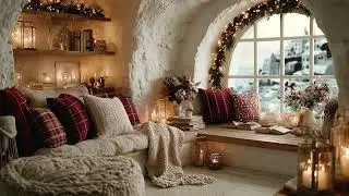 Peaceful Winter Night in a Cozy Reading Room ❄️ Piano & Fireplace Sounds for Relaxation