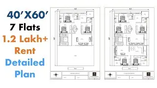 40X60 Feet Apartment Plan | 7 Flats | 1200 Sqft Plan | 12X18 Meters Design