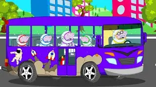 Wheels On The Bus Go Round and Round With Cosmonaut Pigs