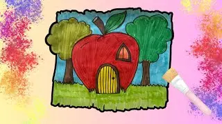 Easy drawing for kids  🏡🍎 House and apple 🥰