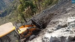 Fearless Operator-JCB Backhoe Loader-Cutting Steep Hill-Making  Narrow Road