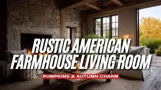 Rustic American Farmhouse Living Room Decor with Pumpkins & Autumn Charm