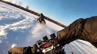 Beta 450 chasing down Crf450l on the ice oval