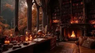 🍁☕Rainy Cozy November Autumn Day Ambience for the deepest relax - Fireplace Crackle, Gentle Rain