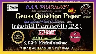 Industrial Pharmacy-2| Guess Question  Paper |  IP-2 | BP702T |7th Semester|  @sai_Pharmacy