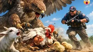 A Brave Goat Begs for Help to Save an Injured Mother Chicken from a Giant Hawk 🐐🦅