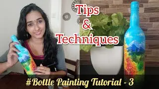 Bottle Painting Tutorial - 3|Bottle Art|Tips&Techniques for Beginners in Malayalam|Trees and Bushes|