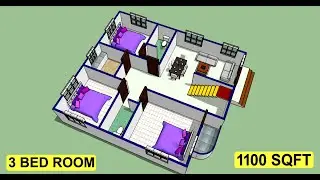 1100 sqft house plan design II 3 bed room home design II 1100 sqft ghar ka naksha