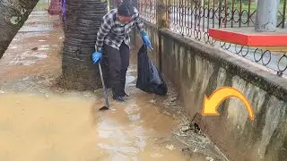 Unclogging Pipe With Lots Of Rubbish Stuck In Drain Pipe