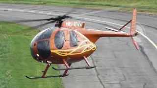 Private Hughes 369HS H500C HB-XWW landing & take off at Nancy airport